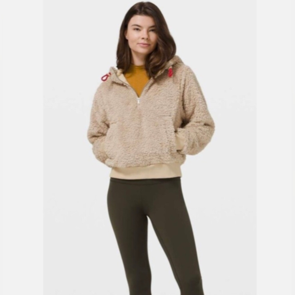 Lululemon Jacket Women 6 Oh So Sherpa Half Zip Soft Fleece Tan Hoodie Pullover